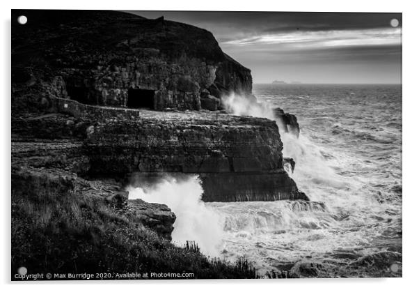 Waves Crashing on Purbeck Stone Cliffs Acrylic by Max Burridge