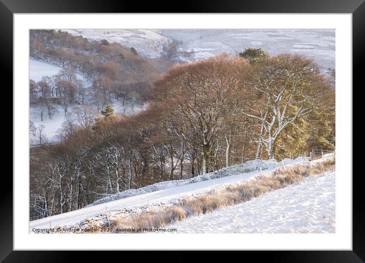 Snowy day at Little Hayfield, Peak District Framed Mounted Print by Andrew Kearton