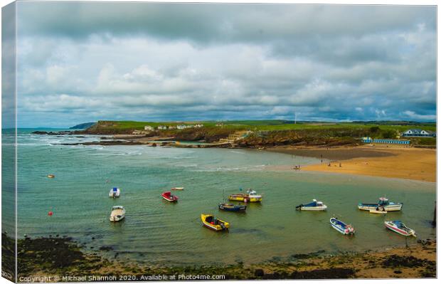 Boats moored off Bude in North Cornwall Canvas Print by Michael Shannon