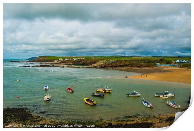 Boats moored off Bude in North Cornwall Print by Michael Shannon