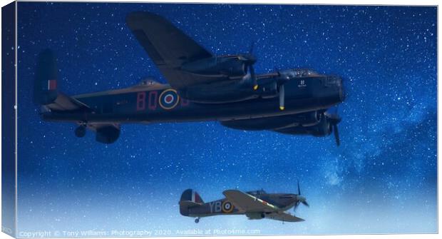 Lancaster Bomber and a Hurricane  Canvas Print by Tony Williams. Photography email tony-williams53@sky.com