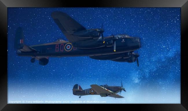 Lancaster Bomber and a Hurricane  Framed Print by Tony Williams. Photography email tony-williams53@sky.com