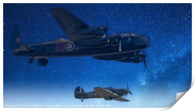 Lancaster Bomber and a Hurricane  Print by Tony Williams. Photography email tony-williams53@sky.com