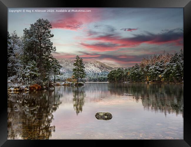 Loch an Eilein Winter Sunset Framed Print by Reg K Atkinson