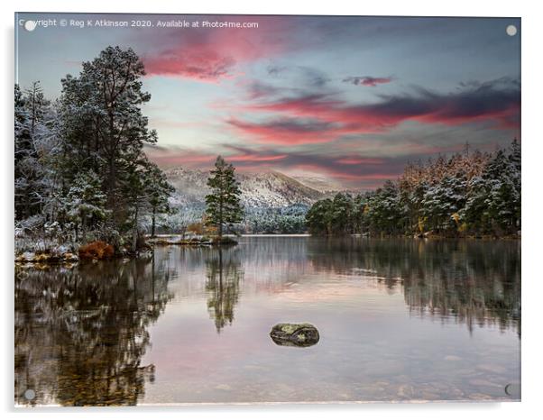 Loch an Eilein Winter Sunset Acrylic by Reg K Atkinson