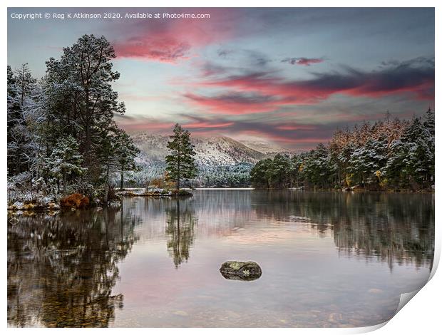 Loch an Eilein Winter Sunset Print by Reg K Atkinson