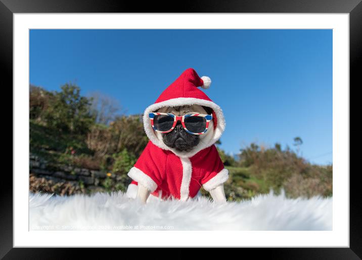 Santa Pug Framed Mounted Print by Simon Maycock