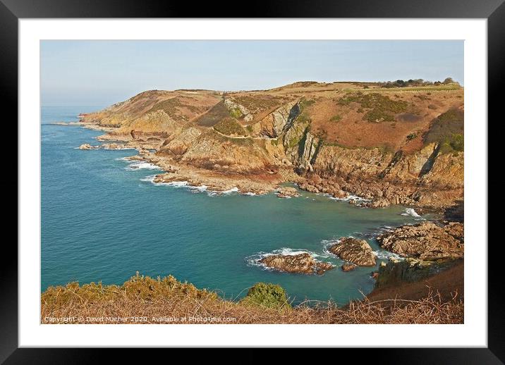 Rocky cove near Crabbe, Jersey, Channel Islands Framed Mounted Print by David Mather
