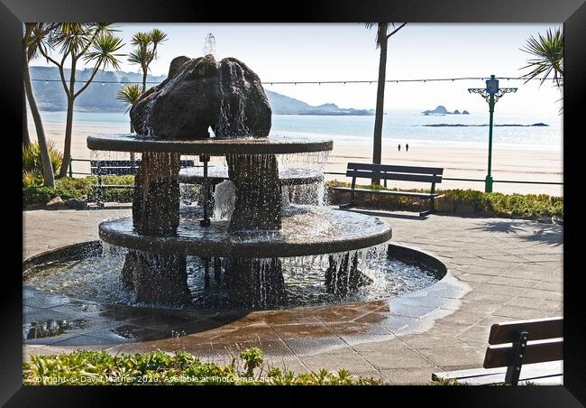 Fountain at St. Brelade's Bay, Jersey, Channel Islamds Framed Print by David Mather