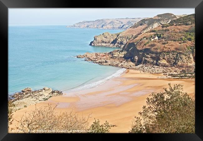 Beautiful sandy bay at Greve de Lacq, Jersey, Channel Islands Framed Print by David Mather