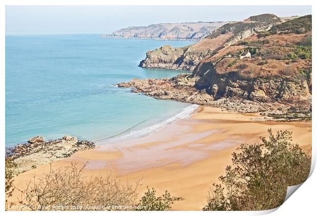 Beautiful sandy bay at Greve de Lacq, Jersey, Channel Islands Print by David Mather