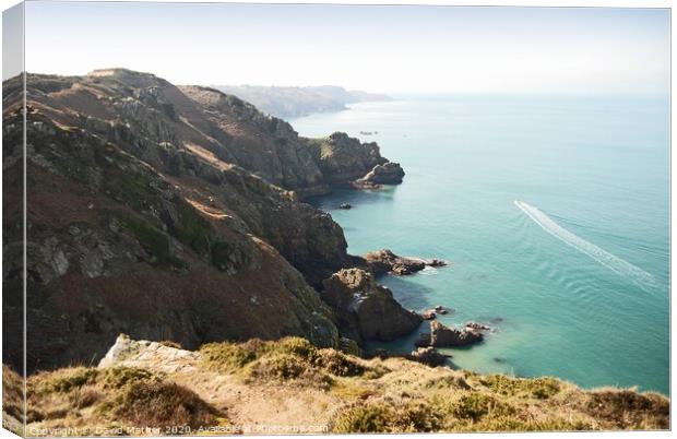 Rocky coast near Crabbe, Jersey, Channel Islands Canvas Print by David Mather