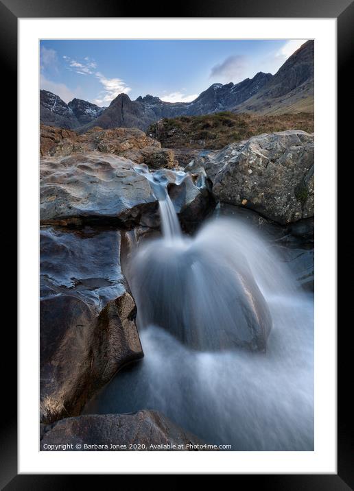Fairy Pools Cascade and Cuillins Isle of Skye  Framed Mounted Print by Barbara Jones