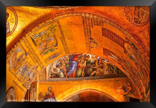 Saint Mark's Basilica Arch Golden Mosaics Venice Italy Framed Print by William Perry