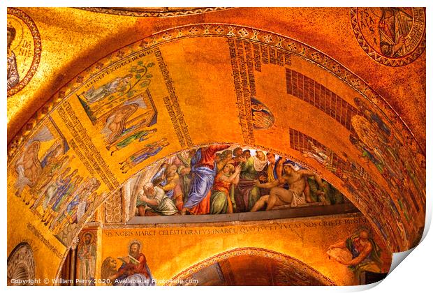 Saint Mark's Basilica Arch Golden Mosaics Venice Italy Print by William Perry