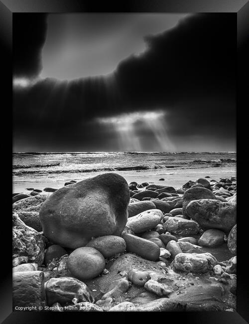 Lyme Regis stoney beach Framed Print by Stephen Munn