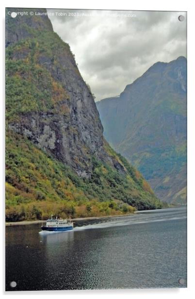 Boat in Norwegian Fjord Acrylic by Laurence Tobin
