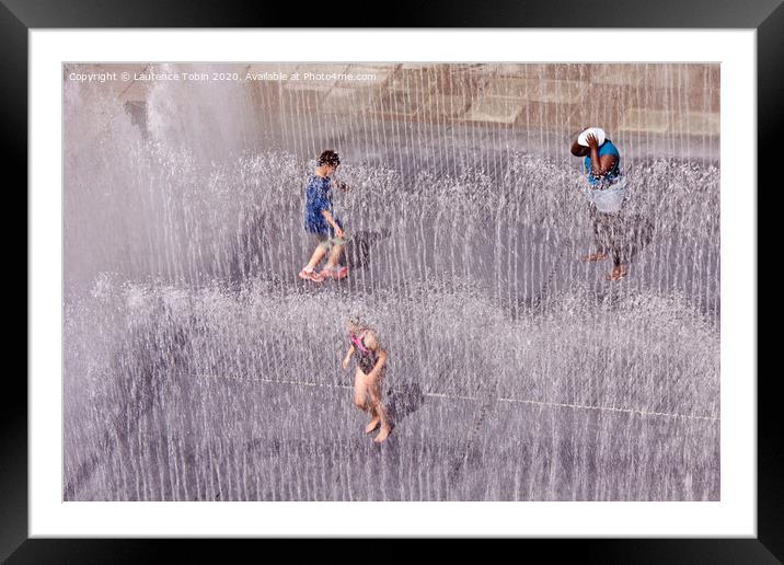 Children Having Fun in Fountains Framed Mounted Print by Laurence Tobin