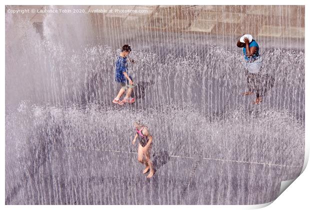 Children Having Fun in Fountains Print by Laurence Tobin