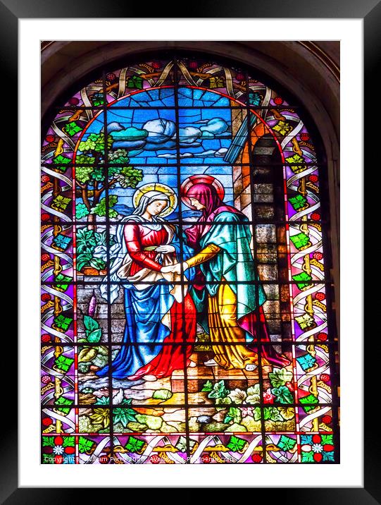 Visitation Mary Elizabeth Stained Glass San Francisco Grande Madrid Spain Framed Mounted Print by William Perry