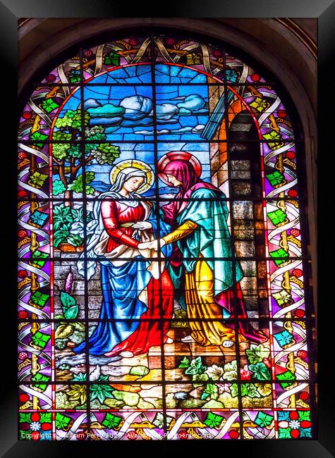 Visitation Mary Elizabeth Stained Glass San Francisco Grande Madrid Spain Framed Print by William Perry