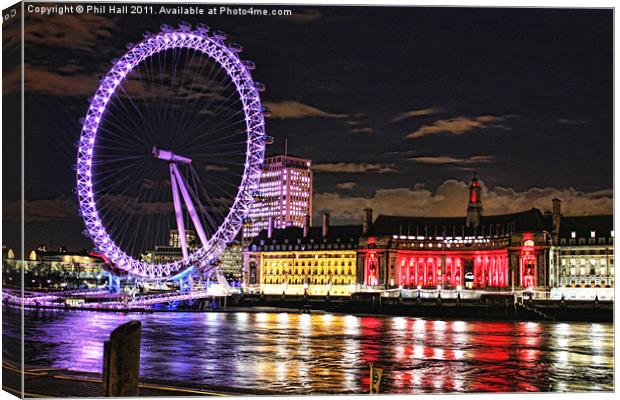 County Hall and the London Eye Canvas Print by Phil Hall