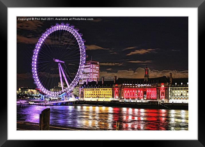 County Hall and the London Eye Framed Mounted Print by Phil Hall
