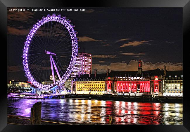 County Hall and the London Eye Framed Print by Phil Hall