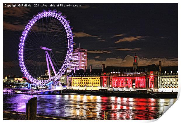 County Hall and the London Eye Print by Phil Hall