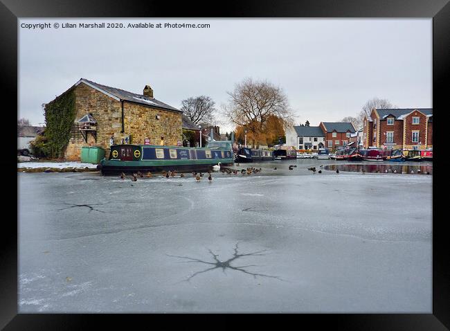 Frozen Lancaster Canal at Garstang.  Framed Print by Lilian Marshall