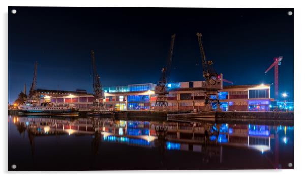 Bristol M Shed cranes reflections  Acrylic by Dean Merry
