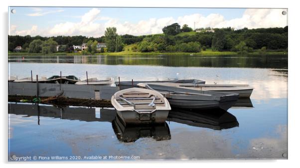 Rowing boats docked at Balloch loch Acrylic by Fiona Williams