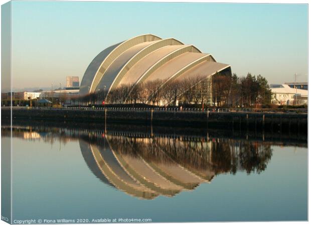 Armadillo and reflection in the River Clyde Canvas Print by Fiona Williams