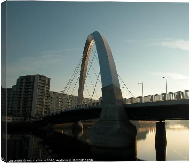 Glasgows Clyde Arc from underneath Canvas Print by Fiona Williams