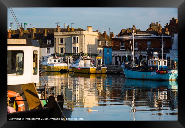 Weymouth Harbour on a still evening Framed Print by Paul Brewer