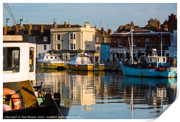Weymouth Harbour on a still evening Print by Paul Brewer