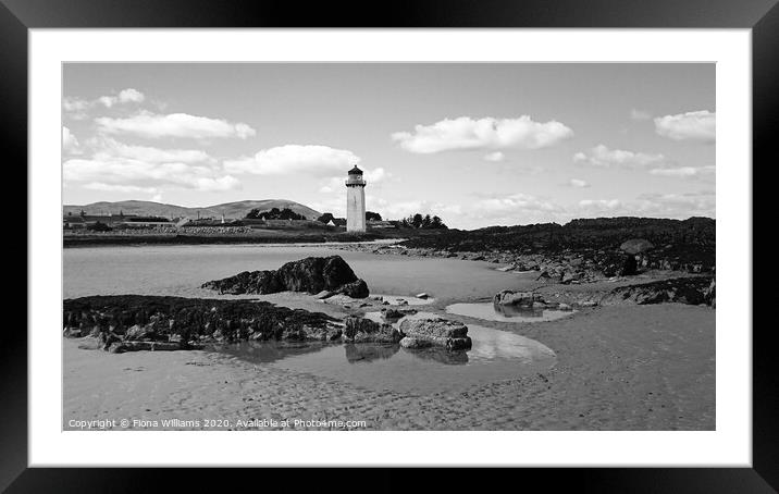 Southerness lighthouse and beach in black and white Framed Mounted Print by Fiona Williams