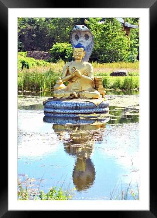 Nagarjuana statue in a pond at Samye Ling Buddhist Framed Mounted Print by Fiona Williams