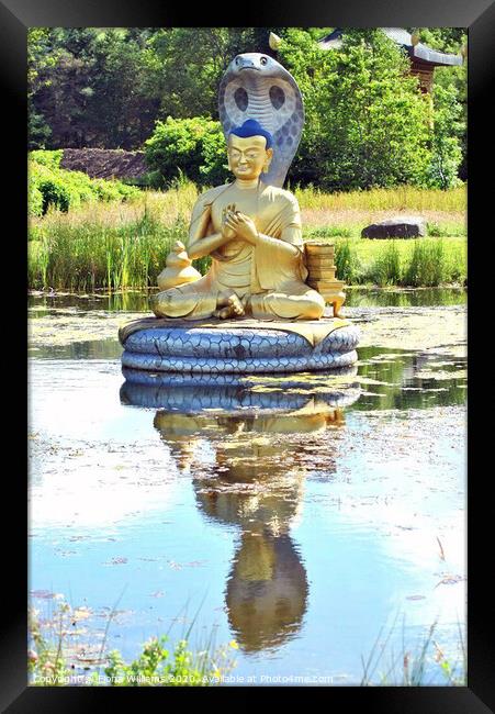 Nagarjuana statue in a pond at Samye Ling Buddhist Framed Print by Fiona Williams
