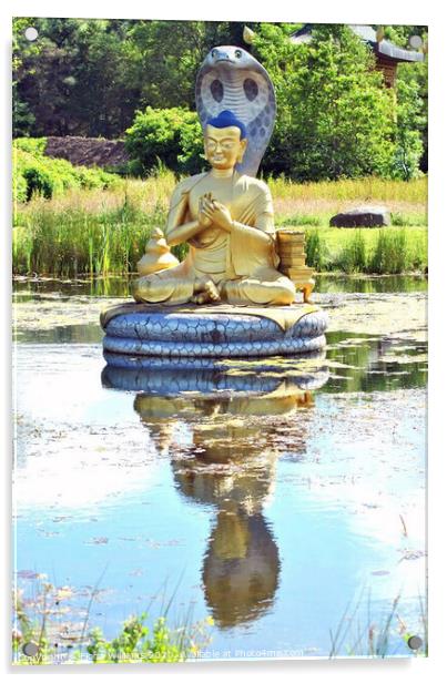 Nagarjuana statue in a pond at Samye Ling Buddhist Acrylic by Fiona Williams
