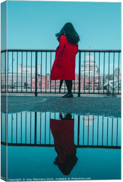 The Girl in Red Coat Canvas Print by Joey Palomeno