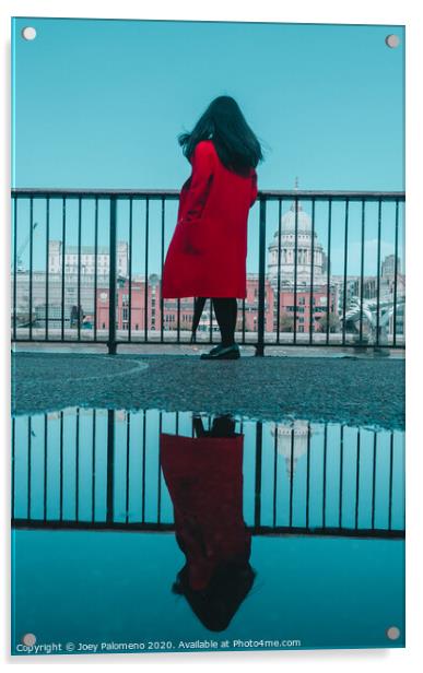 The Girl in Red Coat Acrylic by Joey Palomeno