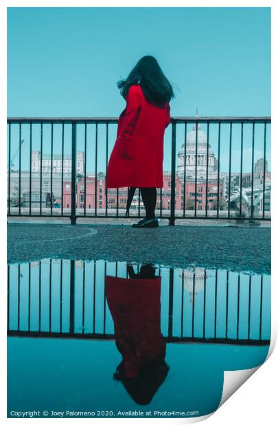 The Girl in Red Coat Print by Joey Palomeno