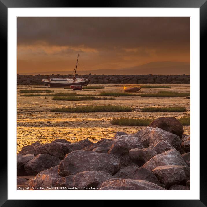 Morecambe Bay Boats at Sunset Low Tide Framed Mounted Print by Heather Sheldrick