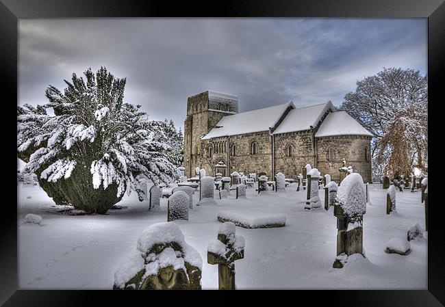St Cuthberts in the snow Framed Print by Tom Gomez