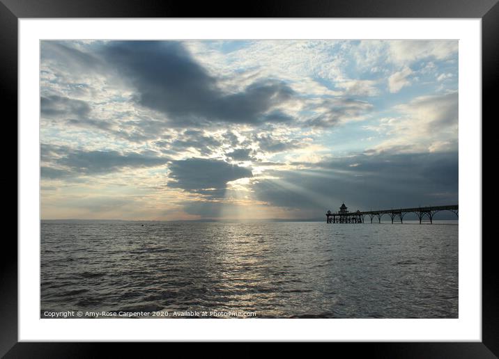 Sun setting over Bristol sea in view of Clevedon p Framed Mounted Print by Amy-Rose Carpenter