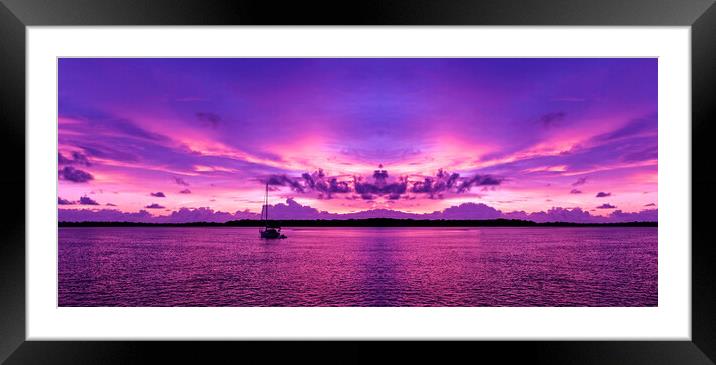  Coastal sunrise seascape in a purple sky.  Framed Mounted Print by Geoff Childs