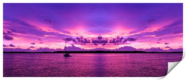  Coastal sunrise seascape in a purple sky.  Print by Geoff Childs