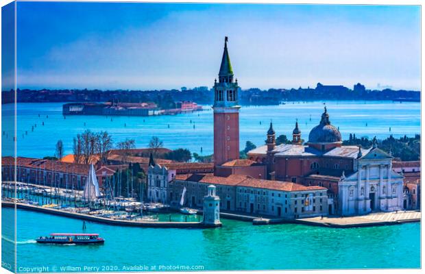 San Giorgio Maggiore Church Island Grand Canal Boats Venice Italy Canvas Print by William Perry