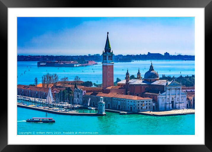 San Giorgio Maggiore Church Island Grand Canal Boats Venice Italy Framed Mounted Print by William Perry